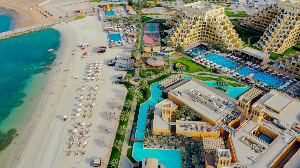 Aerial View of the Rixos Bab Al Bahr, Al Marjan Island, Ras al Khaimah, United Arab Emirates 